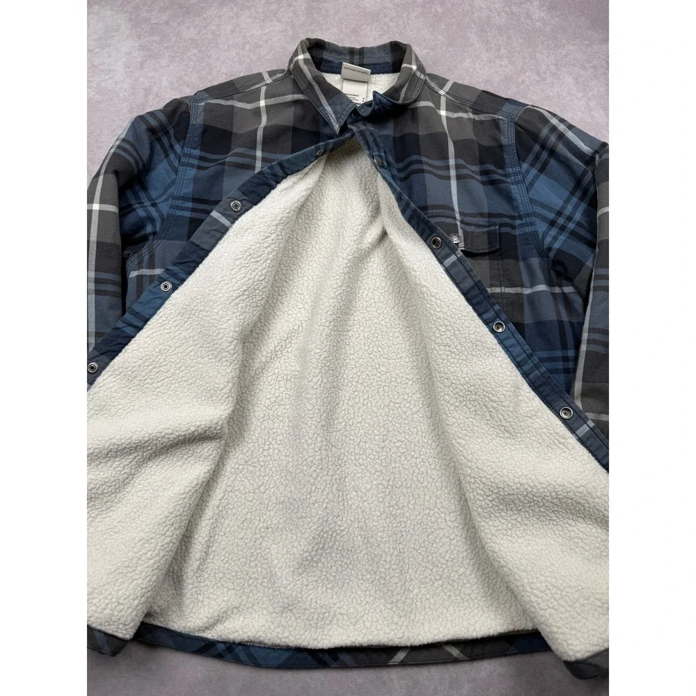 The North Face Mens M Blue Plaid Sherpa Lined Flannel Shirt Jacket Cozy Outdoors